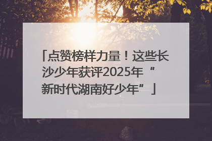 点赞榜样力量！这些长沙少年获评2025年“新时代湖南好少年”