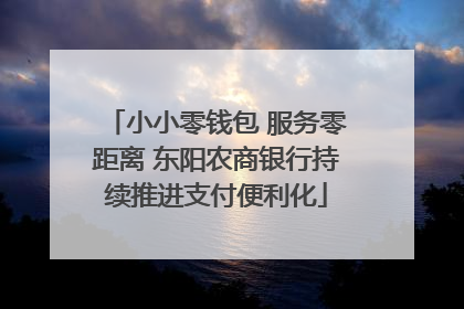 小小零钱包 服务零距离 东阳农商银行持续推进支付便利化